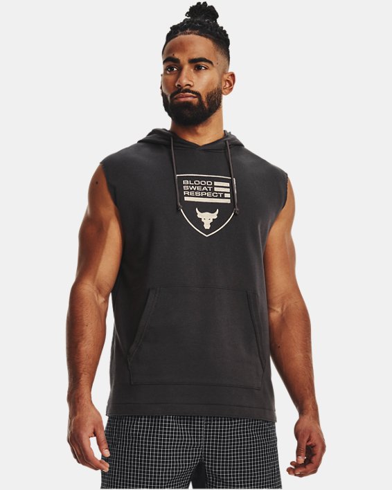 Men's Project Rock Heavyweight Terry Sleeveless Hoodie in Gray image number 0